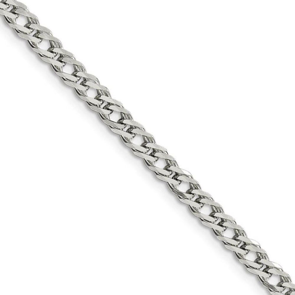 4.25mm Sterling Silver D/C Rambo Flat Curb Chain Bracelet, 8 Inch
